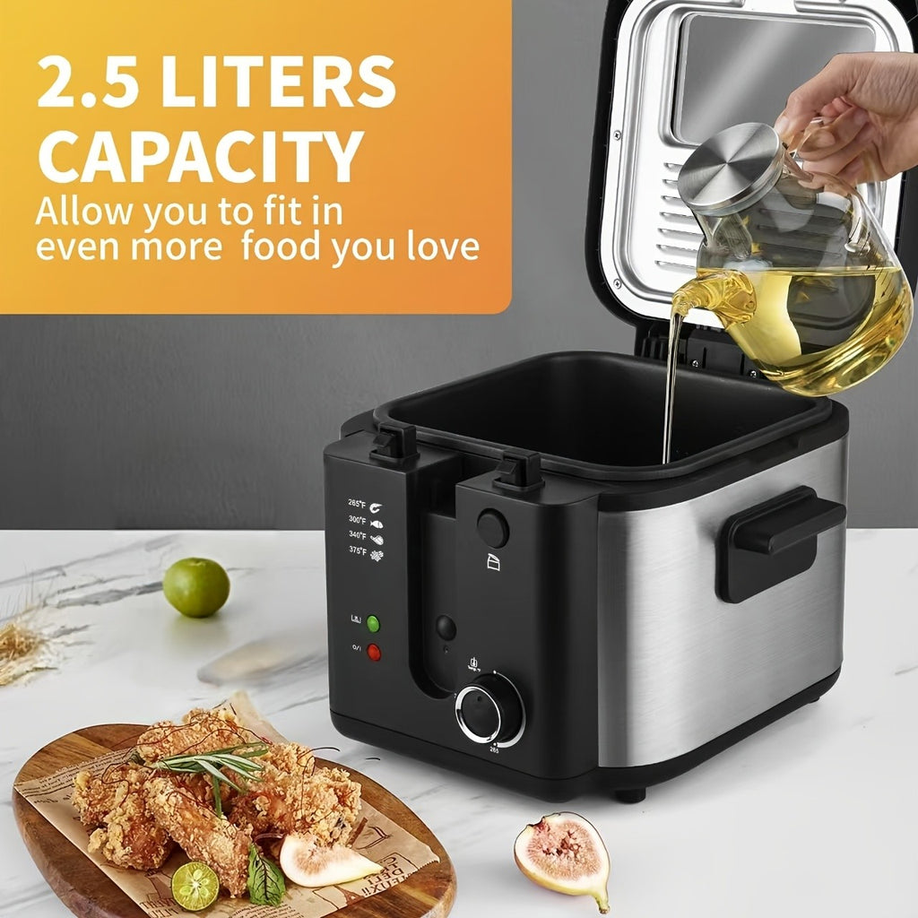 Electric Deep Fryer with Stainless Steel Basket, Adjustable Temperature and Foldable Handle, Black 1.5L to 6L Options for Home Cooking and Family Meals