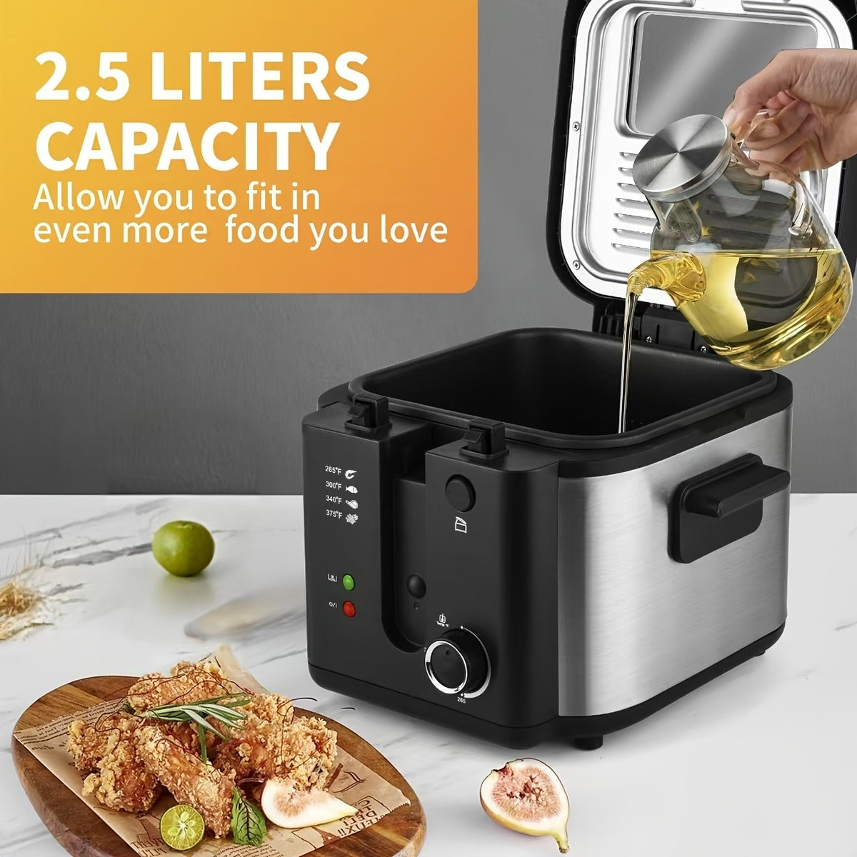 Electric Deep Fryer with Stainless Steel Basket, Adjustable Temperature and Foldable Handle, Black 1.5L to 6L Options for Home Cooking and Family Meals