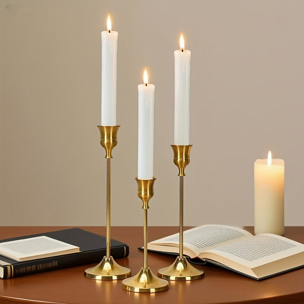 30pcs/48pcs/36pcs Copper Plated Candlestick Holders, Retro Style Minimalist Dining Tables Center Decoration, Suitable for Celebrations, Birthdays, Weddings And Christmas, Parties, Dining Tables, Fireplace Decoration Candle Holders