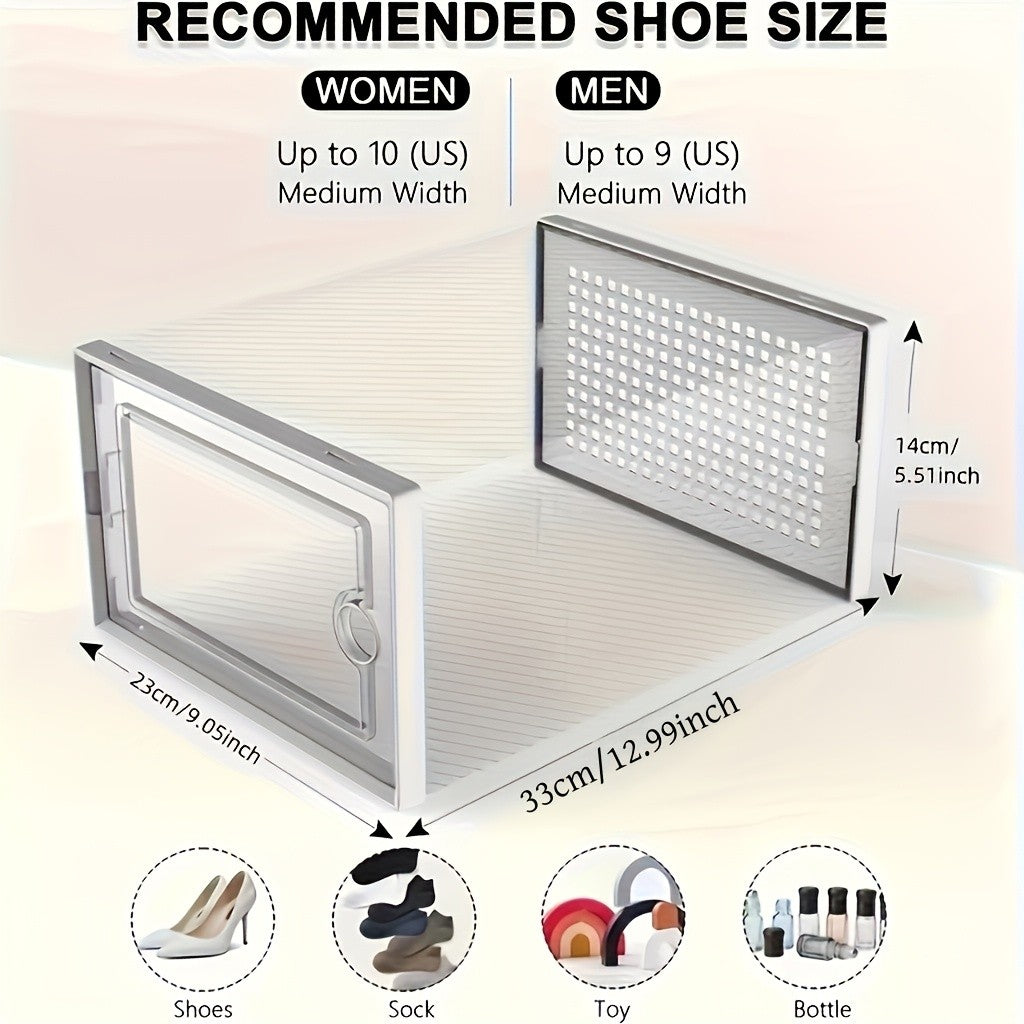 Foldable Shoe Storage Boxes with Lids, Transparent Stackable Plastic Sneaker Containers in 6 12 or 24 Piece Options for Entryway, Bedroom and Closet Organization