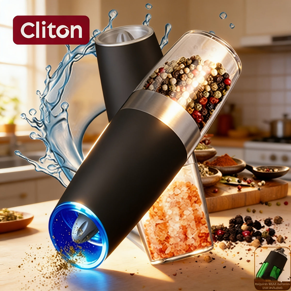 1pc/2pcs Electric Salt and Pepper Grinder Set with LED Lights - Large Capacity, Gravity-Driven Mechanism, Multi-Color Options (Red/)