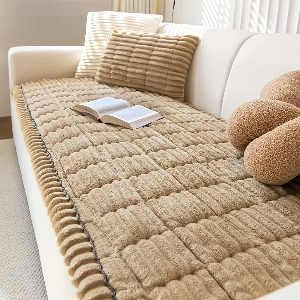 1pc Modern Corduroy Soft Couch Cover Washable, Non Slip Durable Plush Sofa Covers for 2/3/4 Cushion Couch Sofa L Sharped Sofa Slipcover, Thickened Cozy Furniture Protector Bedside Mat, Warm Sitting Pad for Any Seasons, Christmas Home Decor