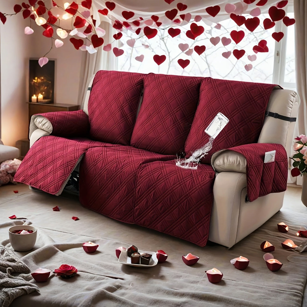 3pcs/set Waterproof Recliner Slipcovers Non-Slip Recliner Sofa Covers Elastic ReclinerChair Cover Furniture Protector for Bedroom Office Living Room, Valentine's Day Gift, Valentine's Day Home Decorations