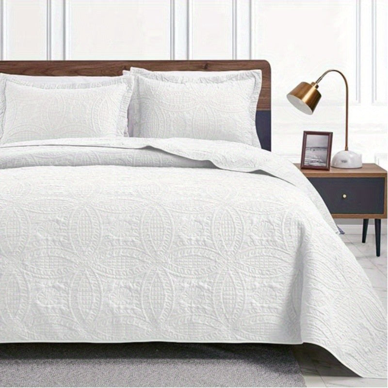 Quilt Set Bedspreads - Soft Bed Winter Quilt Lightweight Microfiber Bedspread- Modern Style Coin Pattern Coverlet for All Season - Keep Warm 3pcs (1 Quilt, 2 Pillow Shams)