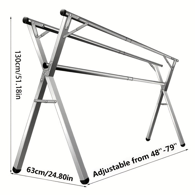 Three-Bar Foldable Clothes Drying Rack, 63", 78.7" & 95'' Retractable Length, Indoor & Outdoor Use, Durable Metal Collapsible Laundry Drying Rack, Heavy Duty Stainless Steel Clothesline Drying Racks, Drying Racks