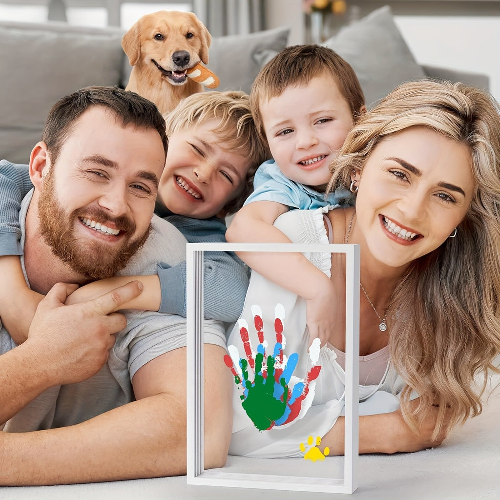 Family Handprint Kit - Handmade Keepsake Wooden Frame - Family Gift - for New Parents And Parents-To-Be, Includes 6 Acrylic Paint Colors