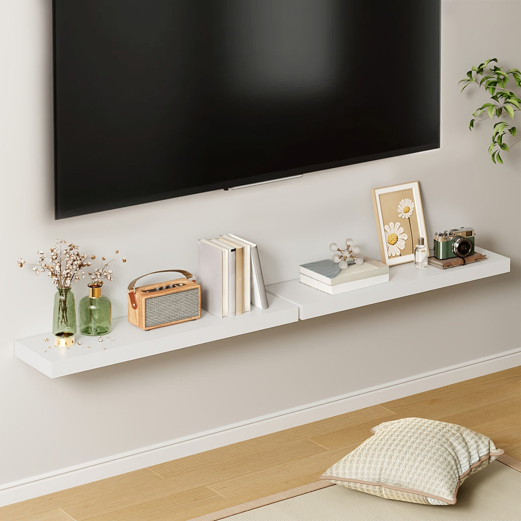 TOMNK 2pcs Floating Shelves, 22" Wood Hanging Shelf For Wall, Mounted Wood Shelves For Kitchen, Storage Over Toilet, Hanging Book Shelf For Wall Home Living Room Decor, White/Brown/Black