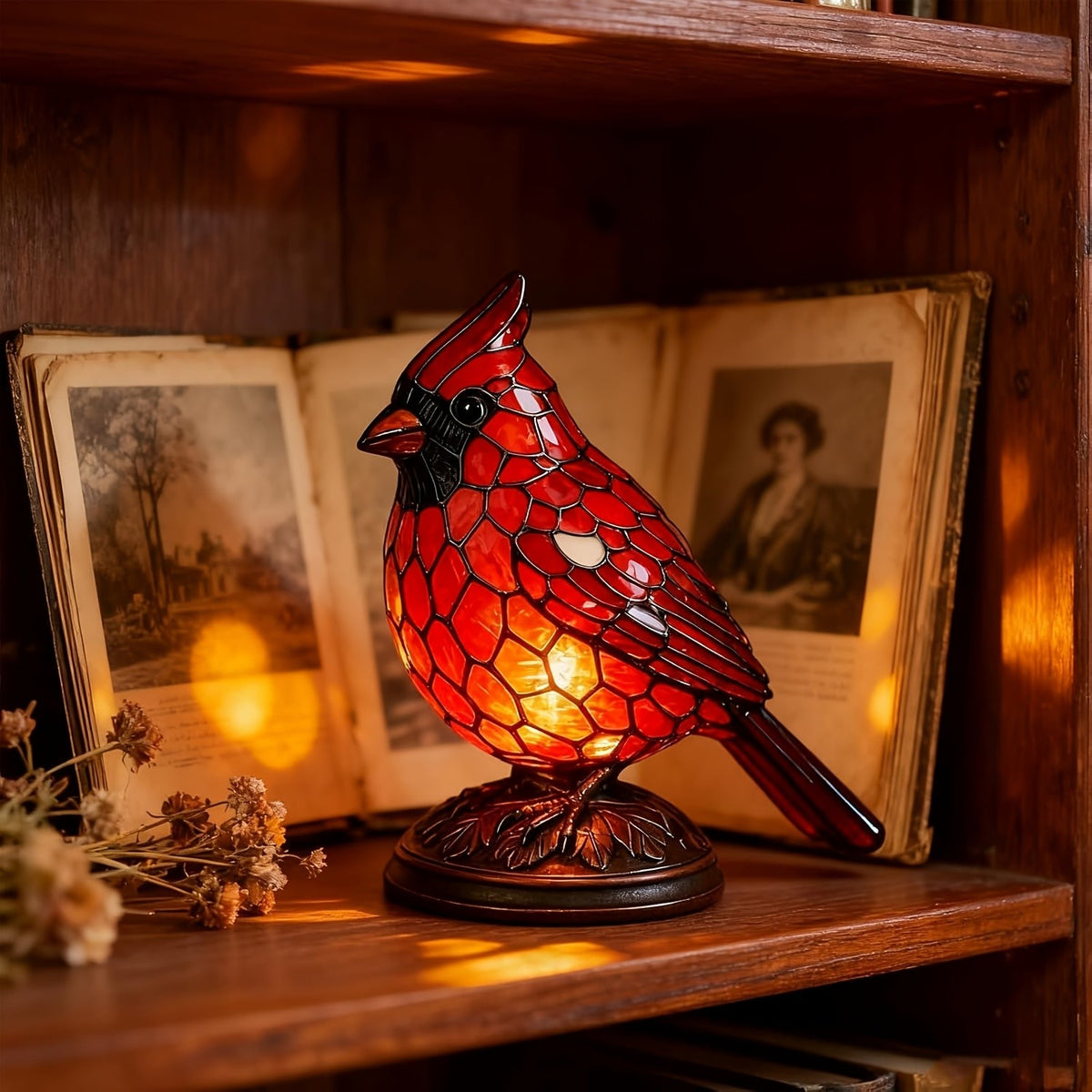 Red Cardinal Holiday Decorative Lights | Perfect for Bedrooms, Living Rooms, Study Areas, and Christmas Holiday Decorations, USB Powered, Geometric Pattern, Tabletop Mounting