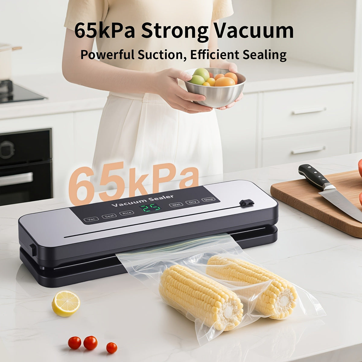65000 PA Commercial Vacuum Sealer Machine System with 10 Free Bags, Dry/Moist Modes, 6-In-1 Sealing Machine for Storage And Sous Vide, Automatic Sealing Machine, Modern Vacuum Sealer