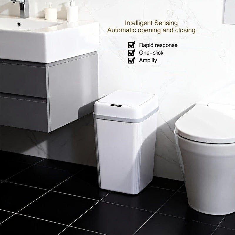 Automatic Sensor Trash Can with Quiet Open-Close Lid, 1 or 2-Pack Household Waste Bins in 3.43 or 3.96 Gallon Options for Bathroom and Kitchen