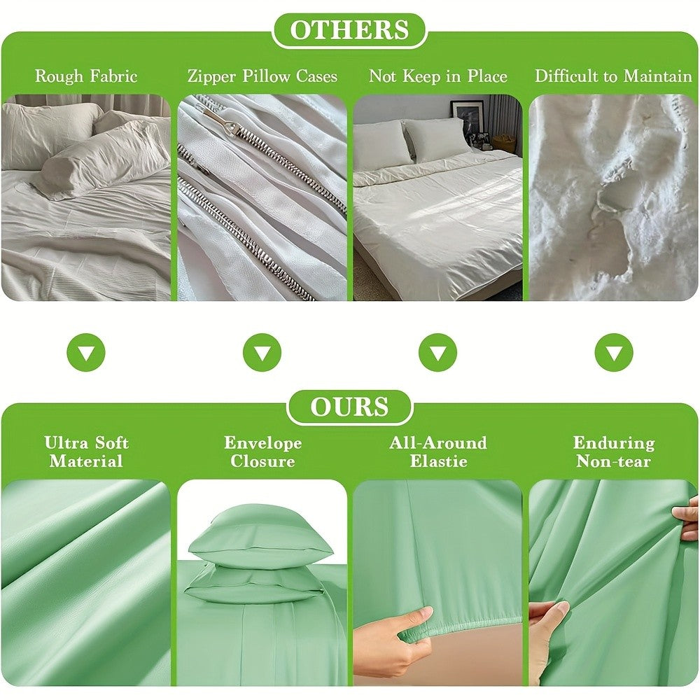 4pcs Bamboo Bed Sheet Set, 2200 TC Cooling Fabric, Bamboo Fitted Sheet Set, Extra 18"-24" Deep Pocket, Cooling & Breathable with Smooth Feel, Queen Size Sheets Ultra Soft for Hot Sleepers, Shrink, Fade Wrinkle Resistant, Hotel Quality Bamboo Sheets