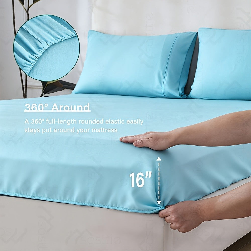 3/4pcs Bamboo Bed Sheet Set-Bamboo Kids Bed Sheet-Ultra Soft & Breathable Bed Sheets-Deep Pocket Up to 16" Hotel Soft Bedding-Perfect for Hot Sleepers-Great Gifts Bedding Sheets Set Bamboo Sheets Sets All Sizes Cooling Bamboo Sheets Random Color