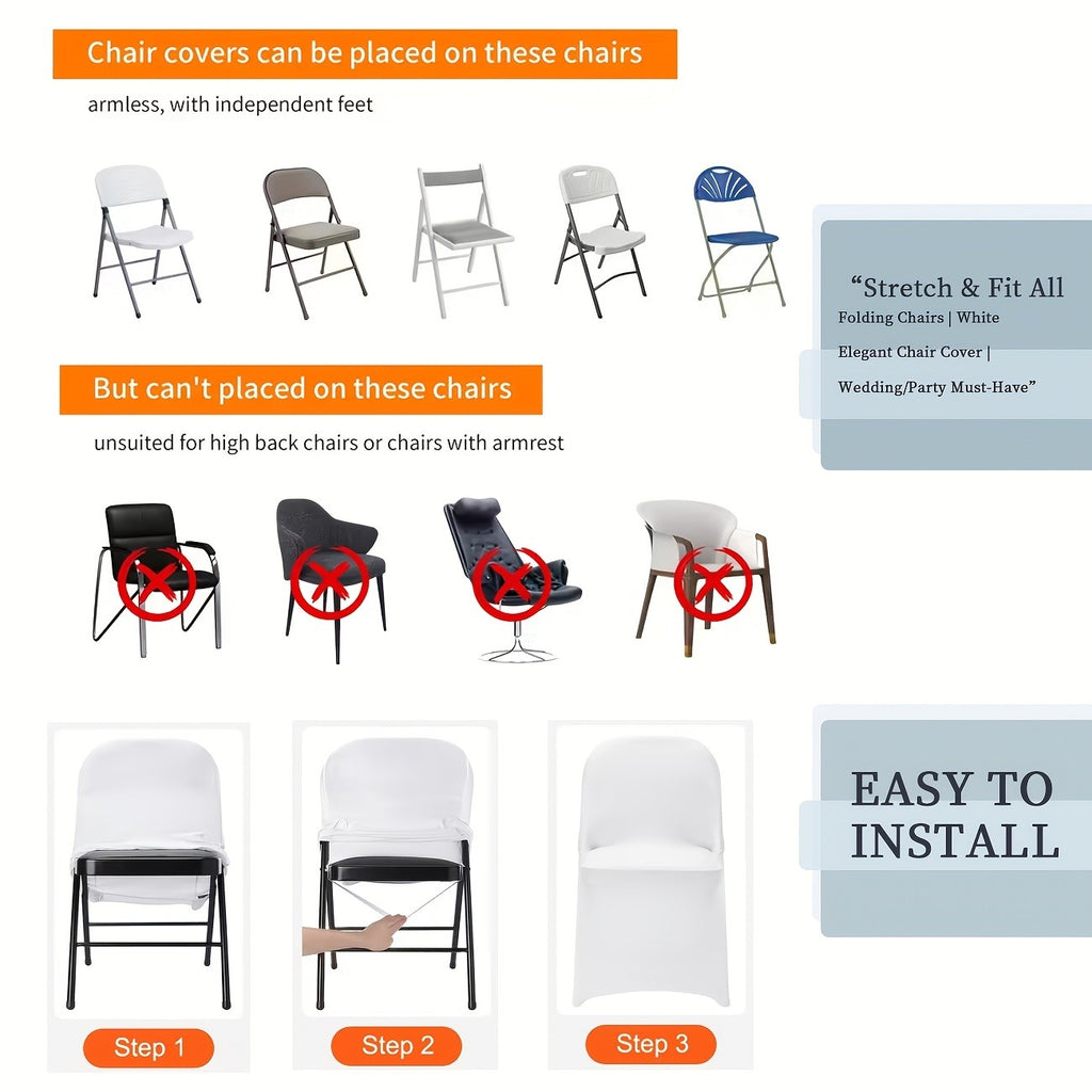 Spandex Folding Chair Covers in Red, White and Black, 10 to 100 Piece Pack Options for Wedding Receptions, Birthday Parties and Holiday Event Decor