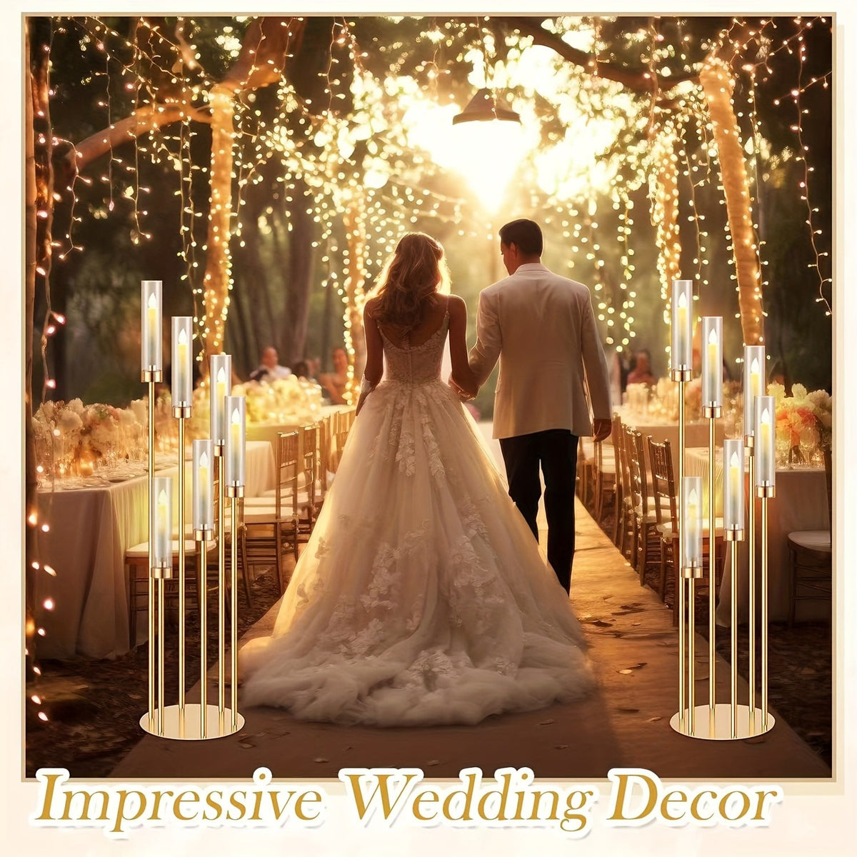 2 Sets Floor Candelabra 6 Arms 46'' Tall Candle Holder with 12pcs LED Candle for Valentine's day, Candelabra Centerpieces for Table, Metal Candlestick Set with Acrylic Lampshade for Wedding Decor (Golden) Seasonal Holiday Decoration,Candleholders