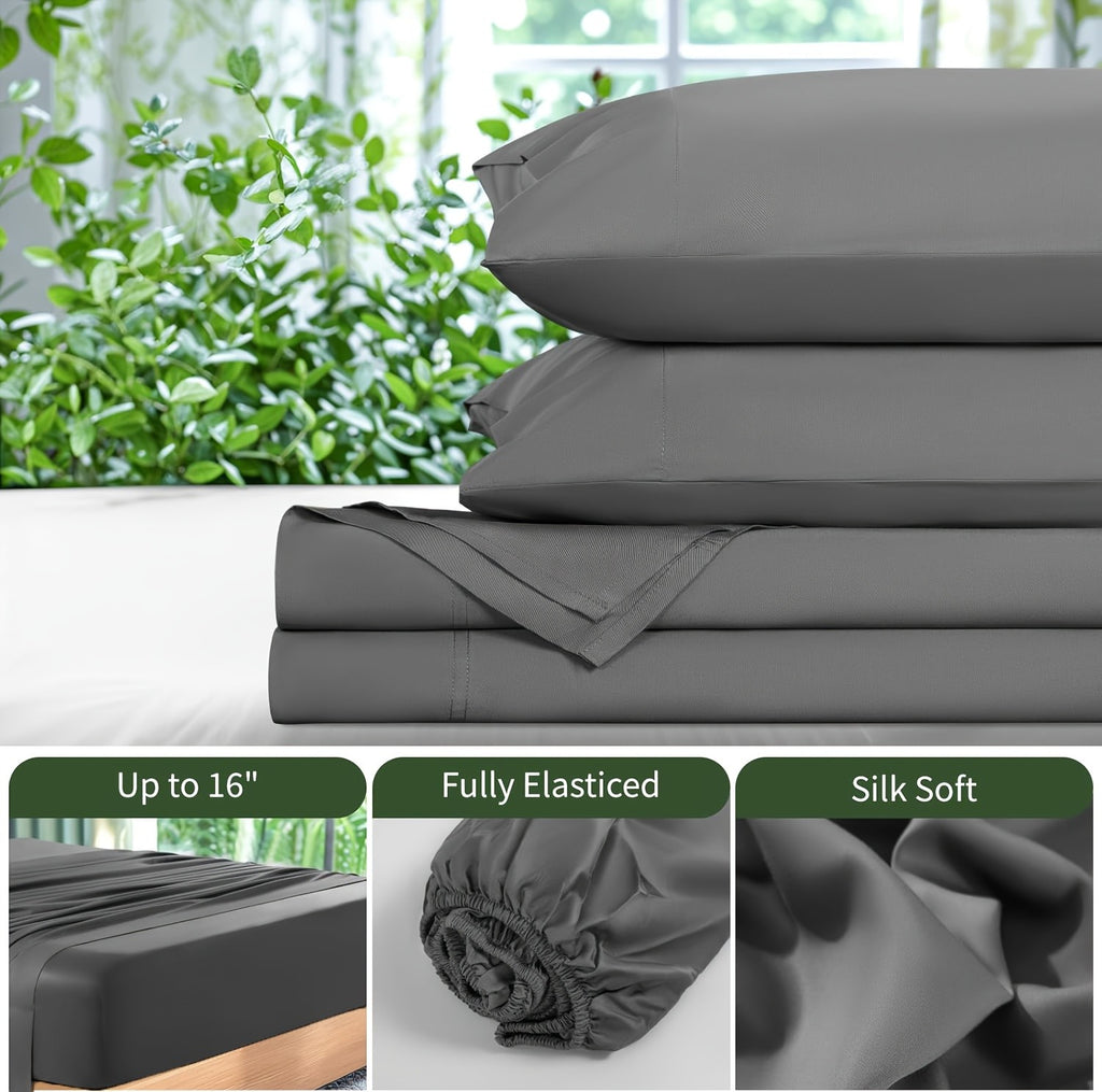For Extra Deep Pocket Queen Size Sheets - 3/4pcs Breathable And Cooling Bamboo Bed Sheet Set, Luxury, Soft Wrinkle-Free for Extra Deep Mattresses, Room Decor, Kids Sheet And Pillowcase Sets