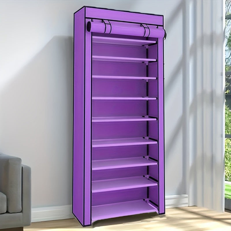 1pc 10 Layer Shoe Cabinet with Dust Cover, Non-woven Space-saving Shoe Rack with Large Capacity, Easy to Assemble, Portable Shoe Cabinet, Suitable for Various Scenes Such As Entrance, Storage Rack, Home And Dormitory Storage