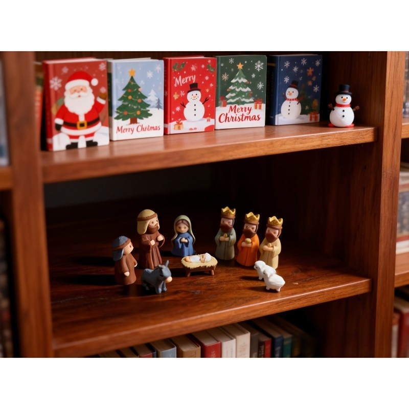 Miniature Nativity Set in Tin Box, Handmade Hand-Painted Pocket-Sized Christmas Manger Scene with Figures for Holiday Home Decor and Easter Gifts