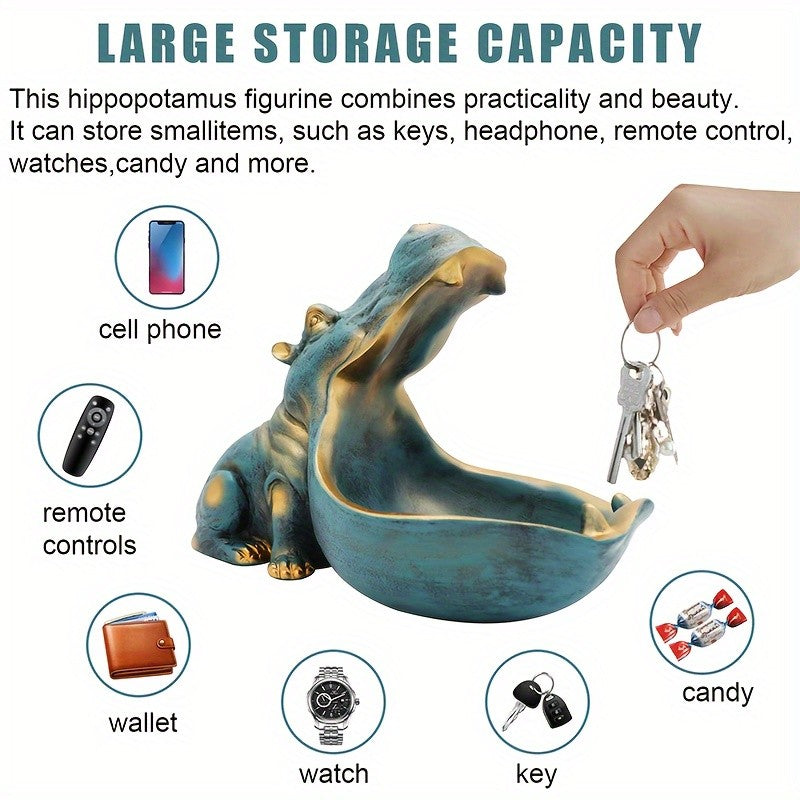 Hippo Statue Home Resin Hippopotamus Figurine Fun Candy Dish, Key Bowl, Big Mouth Sculpture Table Art Decoration Sundries Container Storage Boxes, Halloween And Christmas Decorations