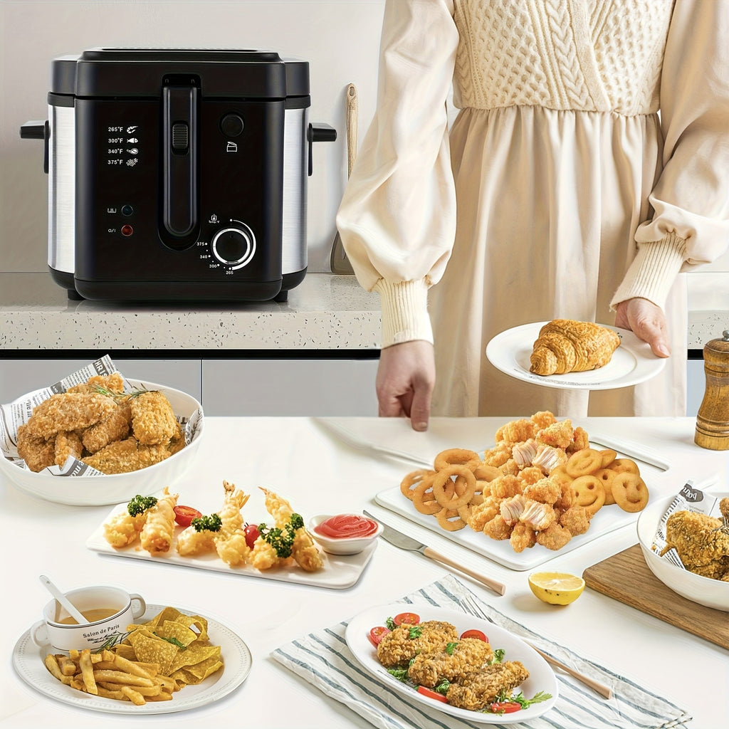 SUSTEAS 1800/1500W/900W Electric Deep Fryer with Stainless Steel Basket | Large Capacity, Adjustable Temperature, Easy-Clean Pot, Foldable Handle, Compact Durable Design | Stylish Kitchen Appliance & Essential Tool for Family Dinners, Parties