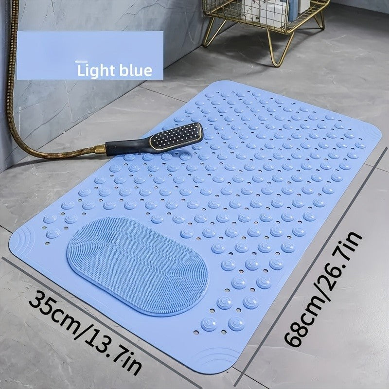 Massage Bath Mat with Raised PVC Buttons and Drainage Holes, Rectangular Non-Slip Shower Mat in Four Colors for Everyday Bathroom Comfort