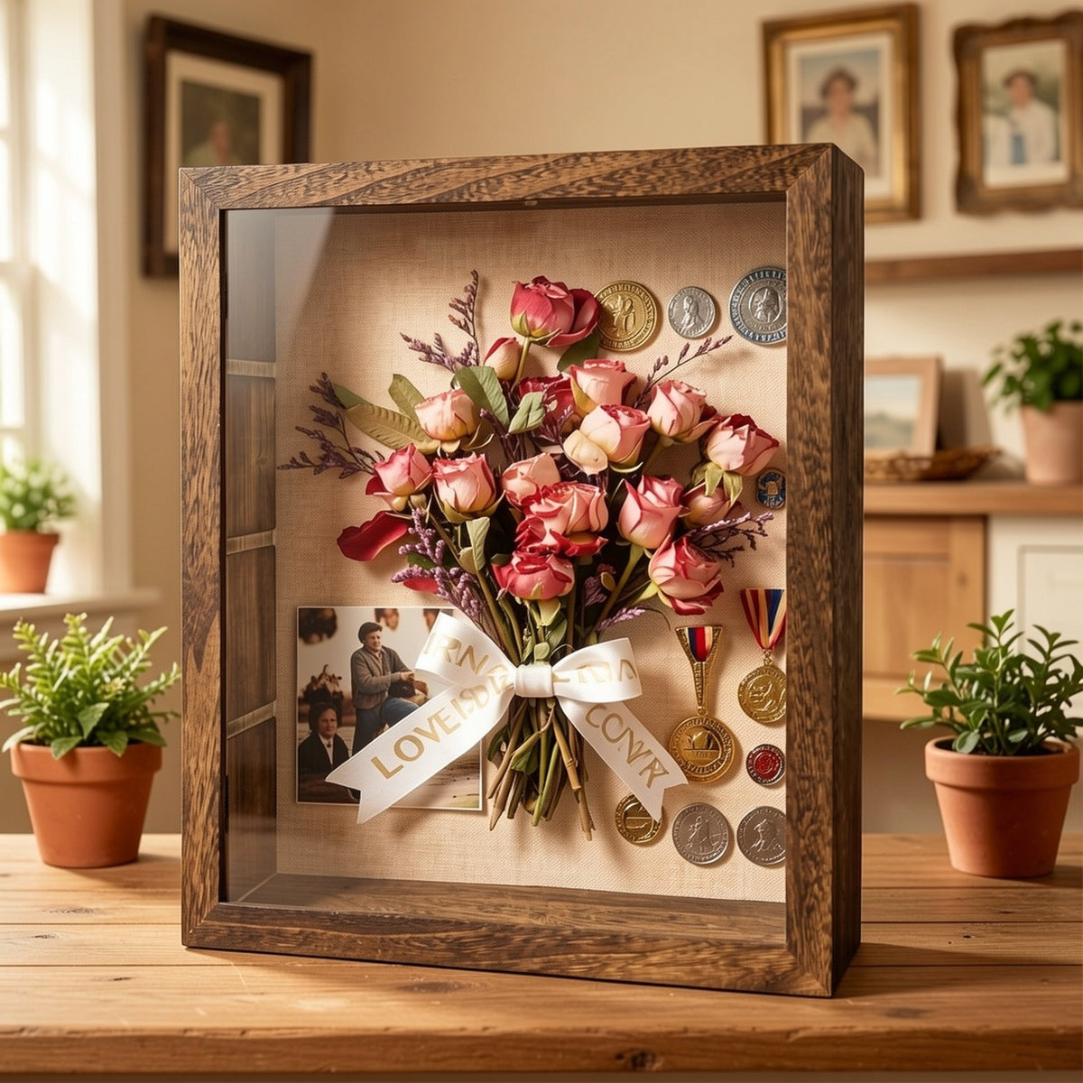 11x14 Large Country Memory Display Box Flowers, Pictures, Championship Rings, MEDALS, Coins, Pin Collection And More, Including 4 Removable Shelving Shadow Box Frames