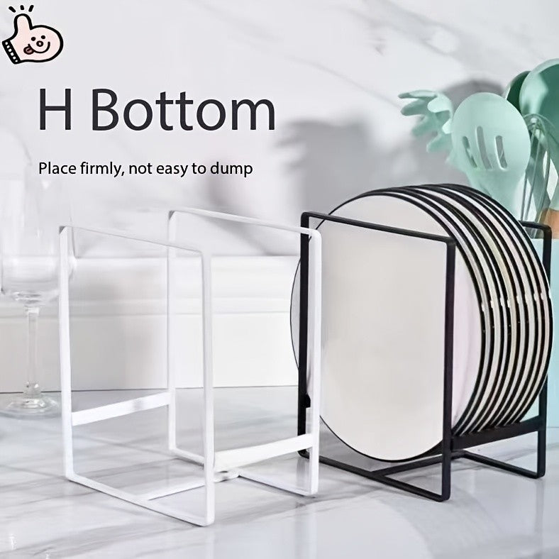 Plate Organizer Rack Set, 2 Piece Black Metal Small and Large Freestanding Dish Holders for Kitchen Cabinet Storage and Countertop Organization