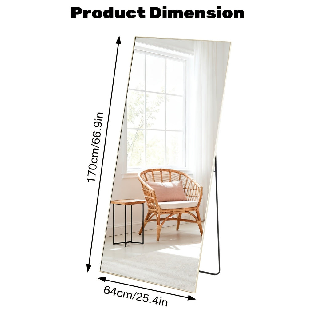 Full Length Dressing Mirror with Stand and Hanging Hardware, Arched or Rectangular Steel Alloy Frame in Black or Gold for Bedroom and Entryway