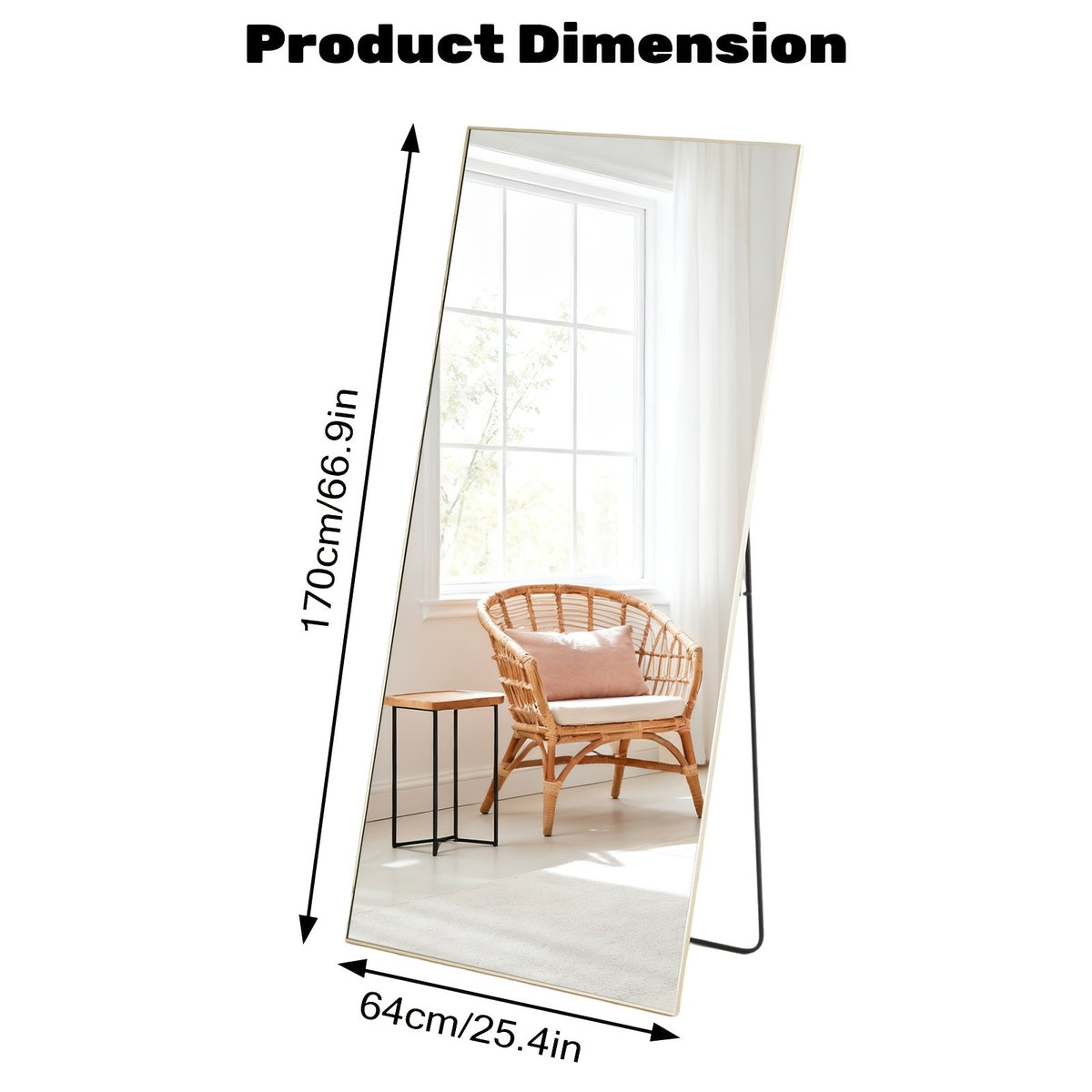 Full Length Dressing Mirror with Stand and Hanging Hardware, Arched or Rectangular Steel Alloy Frame in Black or Gold for Bedroom and Entryway