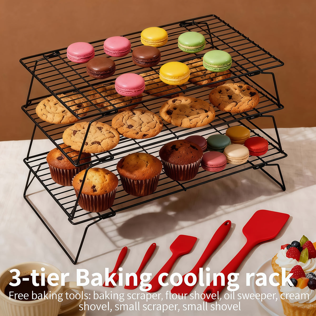 Foldable Cookie Cooling Rack, Stackable Multi-Level Baking Display with 3 Piece, 4 Layer and 5 Piece Options for Cakes, Cookies and Kitchen Counter Prep