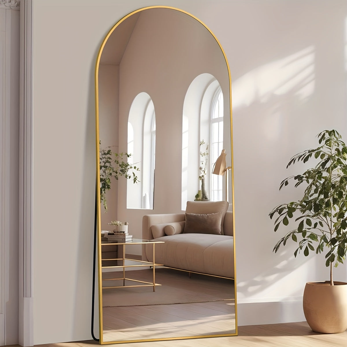 Ladynow Arched Full-Length 58" × 18" Mirror Floor Mirror Freestanding Floor Standing Full Body Rustproof Mirror Stand Wall-Mounted Leaning Design Modern Home Decor Bedroom Living Room Cloakroom Hanging Mounted