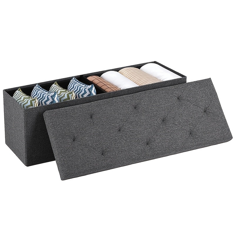 30/43 Inch Heavy Duty Folding Storage Ottoman Bench with Shoe Cabinet & Thick Padded Seat - Retro Suitable for Small Spaces, Multifunctional Footrest Stool, End of Bed Bench for Bedroom, Living Room, Entryway, Fabric,