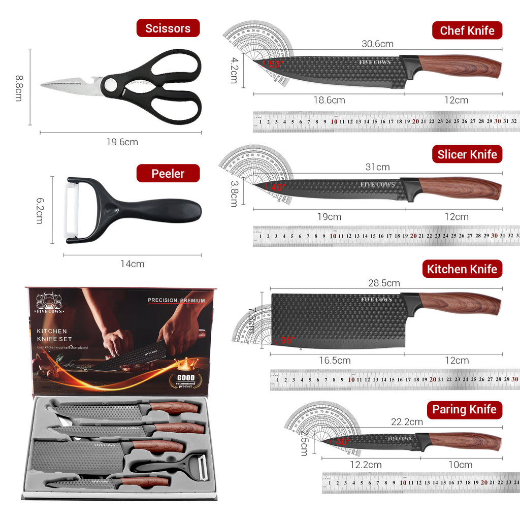 Professional Forged Stainless Steel Kitchen Knife Set(7pcs/6pcs)- Includes a Boning Knife, Slicing Knife, Carving Knife, Fish Knife, Butcher Knife, and Scissors. Suitable for Meat and Fish; Ultra-sharp and Durable Knives.