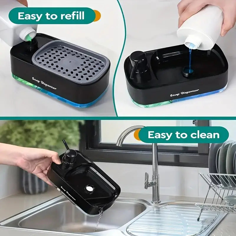 1 Multi-functional Soap Dispenser with Built-in Sponge Holder - Hand And Dish Soap Dispenser Set Detergent Dispenser Sponge Holder 2-In-1 Countertop Soap Pump Dispenser for Kitchen Sink, Ideal Christmas/ Halloween Gift.Shipment From Local Warehouse.