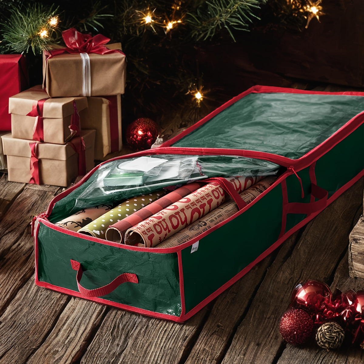 40-Inch Waterproof Plastic Holiday Storage Bag - Durable Dustproof & Wear-Resistant Underbed Organizer with Multiple Interior Pockets & Zipper Closure for Christmas, Chinese New Year Decorations, Gift Wrapping Paper, Retail Stores, Boutiques, Wearresistan