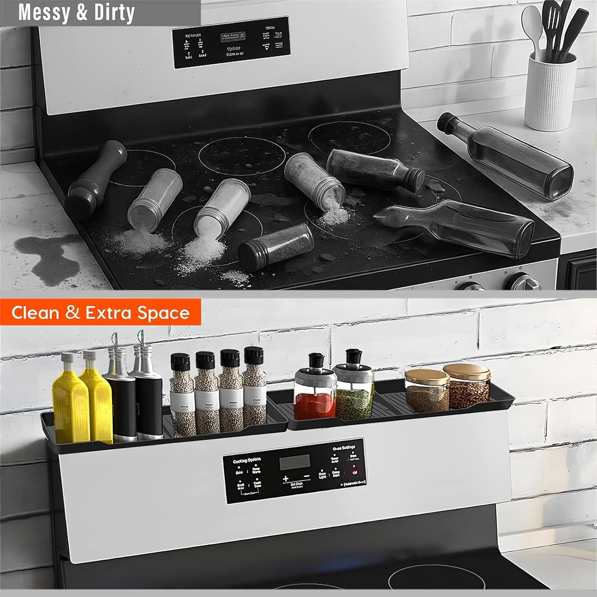 30 Inch Silicone Stove Oven Top Shelf Magnetic for Kitchen Gadgets, Soft Flexible Strong Magnetic Heat Resistant Spice Rack Kitchen Organizer for Over Oven Stove