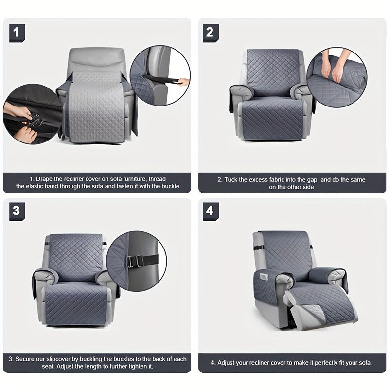 Quilted Recliner Slipcover, Single-Seat Non-Slip Armchair Protector in 100% Polyester, Machine Washable Cover for Living Room, Bedroom and Office