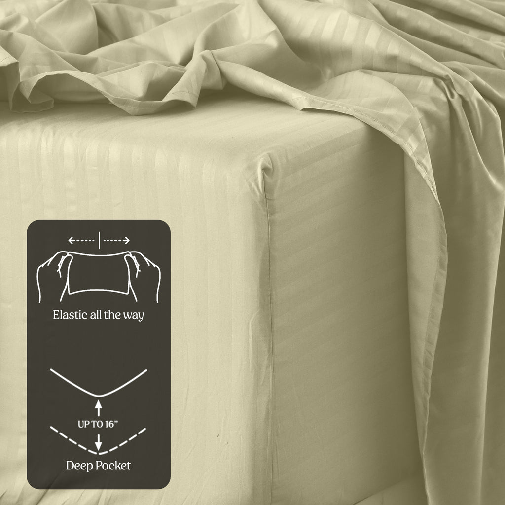 Lux Decor 4/3 Pieces Striped Bed Sheets Set - Hotel Luxury Sheets, Deep Pocket Up to 16 Inches, Extra Soft, Breathable Cooling Sheet & Pillowcases, Easy To Fit, Wrinkle Free, Fade & Stain Resistant Bedding Set