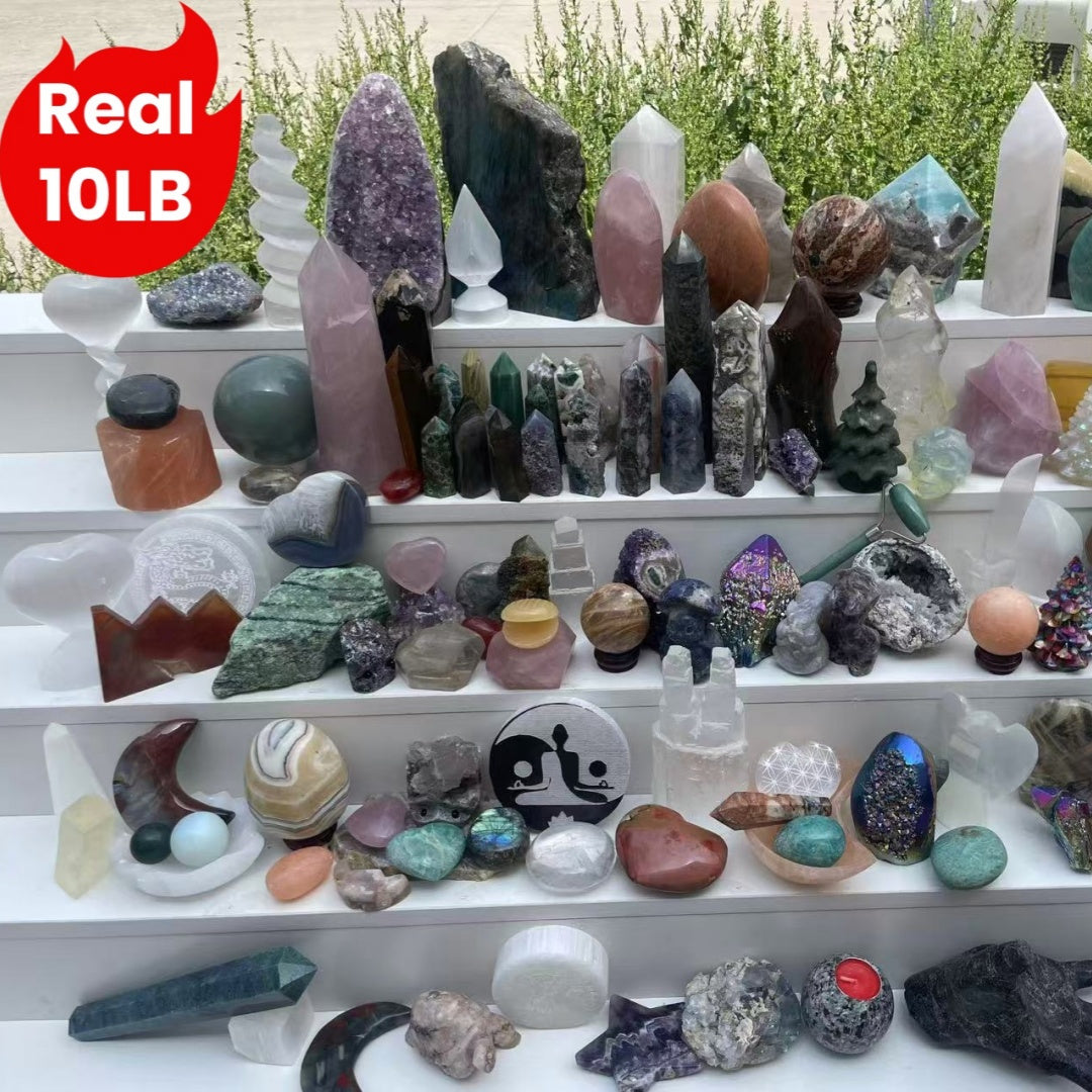 Real 10LB Mixed Crystals, Lot of Different Items!! Premium Natural Materials of Different Shapes: Towers Spheres Clusters & Rough! Valuables Gifts & Decorative Stones