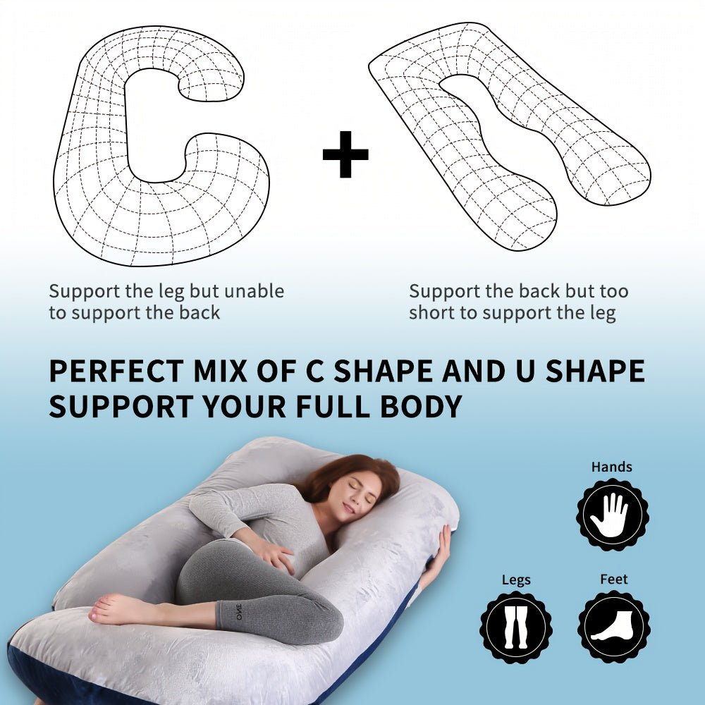 60-inch J-Shaped Full Body Pillow, Maternity Pillow, Maternity Full Body Pillow with Velvet Pillowcase, Full Body Pillow with Back, Leg, And Tummy Support, Helps Ensure Adequate, Comfortable Sleep, Halloween And Christmas Gift