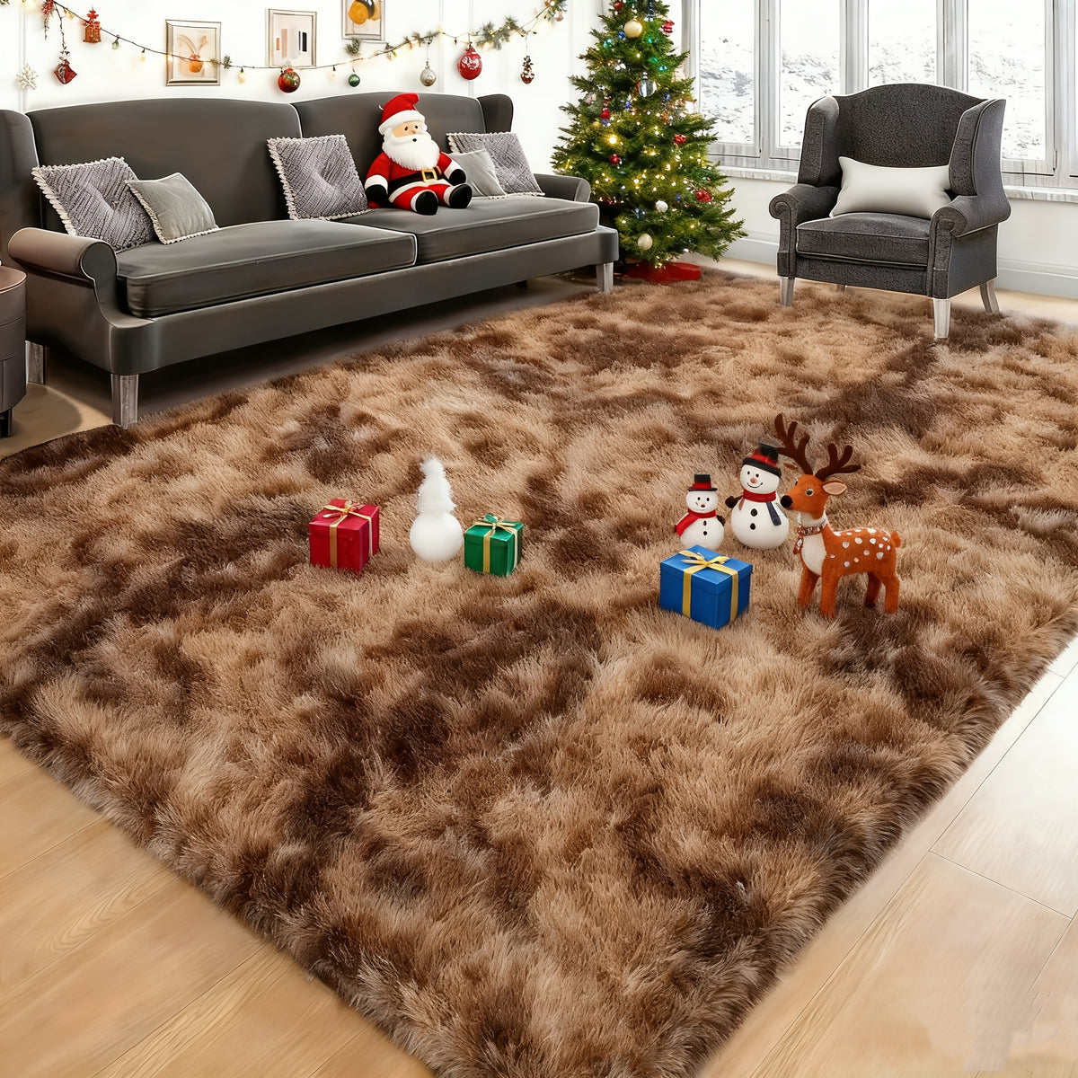 Extra Large Shaggy Rug Suitable for Living Room & Bedroom - Soft with PVC Backing, Machine Washable Anti-Slip Floor Mat, Modern Fluffy Floor Suitable for Christmas, for Decor, Use, Large Rectangular