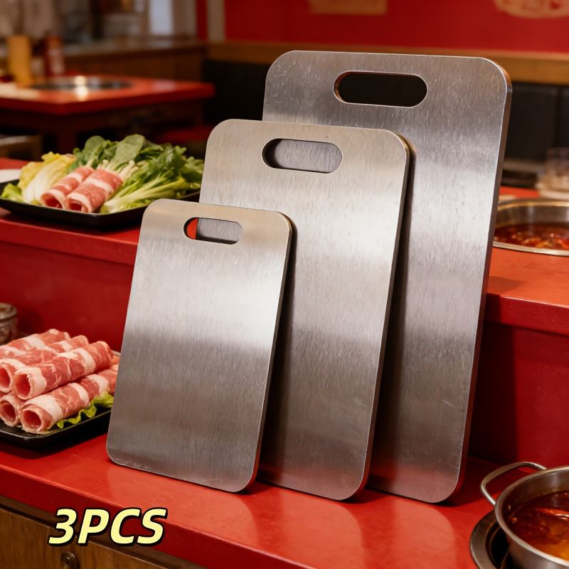 3pcs Premium Stainless Steel Cutting Board Set- Durable, Easy to Clean, Kitchen Ready, Space-Saving, Rust-Resistant, and BPA-Free, Safe for Food Preparation