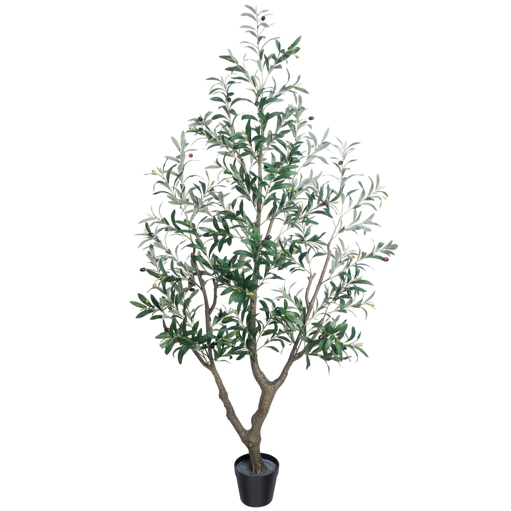 5/6/7FT Multi-Trunk Artificial Olive Tree, Lifelike Faux Tree With Abundant Leaves & Realistic Olives, Instant Landscaping, Pre-Potted Mediterranean Farmhouse Decor For Home Office Porch, Low Upkeep Housewarming Present