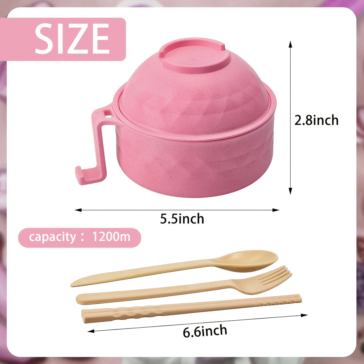 6pcs/Set Microwave Ramen Bowl Set, Ramen Noodle Cooker With Lid & Handle, Perfect For Home, Office, Dorm, Or College Tableware