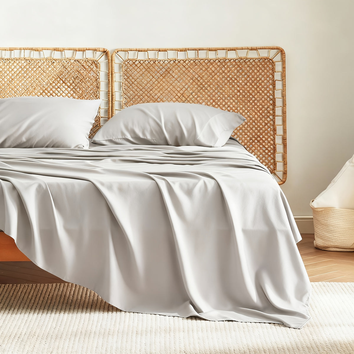 Cooling Bed Sheet Set, Extra Deep Pocket, Cozy&Ultra Soft, Viscose Bedding Sheet, Queen Sheet Set, Hot Sleeper Friendly, Ideal Gift, Local Warehouse Direct Shipment