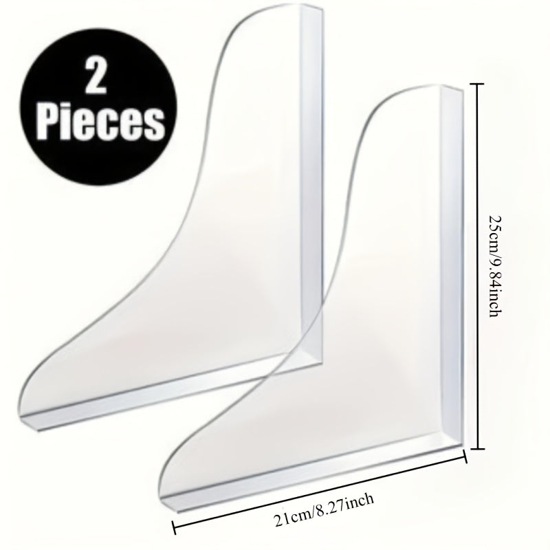 2pcs Transparent Curved Splash Guards - Heavy-Duty Splash-Proof Design, Tool-Free Adhesive Installation (No Drilling), Durable Acrylic Bathroom Guards with Modern Curved Shape for Bathtub, Sink, Shower - -Splash Protection