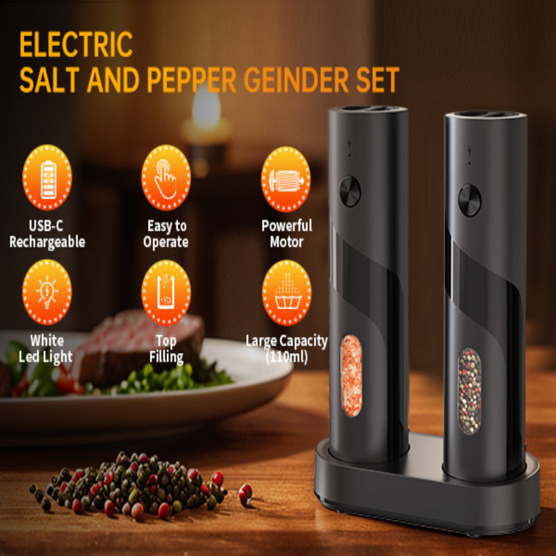 [Electric Spice Grinder] 1/2pcs Salt And Pepper Seasoning Bottles Electric Grinder Kitchen Electric Spice Grinder With Grinding Inspection Light Top-Filling Large Capacity Two-Piece Set With Charging Base Electric Spice Grinder Gift Set Preferred Kitchen