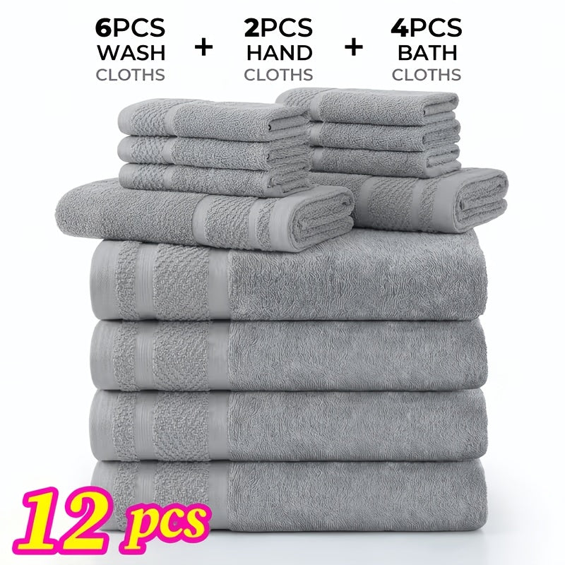 12/24pcs Bath Cloths Set, Hotel Quality Thick Bath Cloths | Highly Absorbent & Quick-Dry | 4/8 Bath Cloths & 2/4 Hand & 6/12 Washcloths, Cotton for Hotel Spa Gym & Home Bathroom Essentials