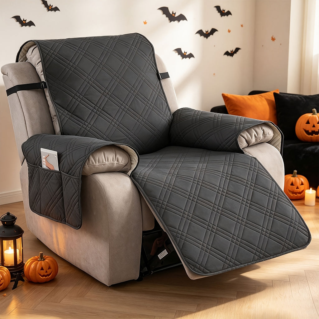 1pc 100% Waterproof Recliner Chair Cover, Non Slip Recliner Covers for Recliner Chair with Pocket, Pet Scratch-Resistant Sofa Slipcover, Washable Furniture Protector, Easy to Install for Living Room, Bedroom, And Study, Halloween Home Decorations