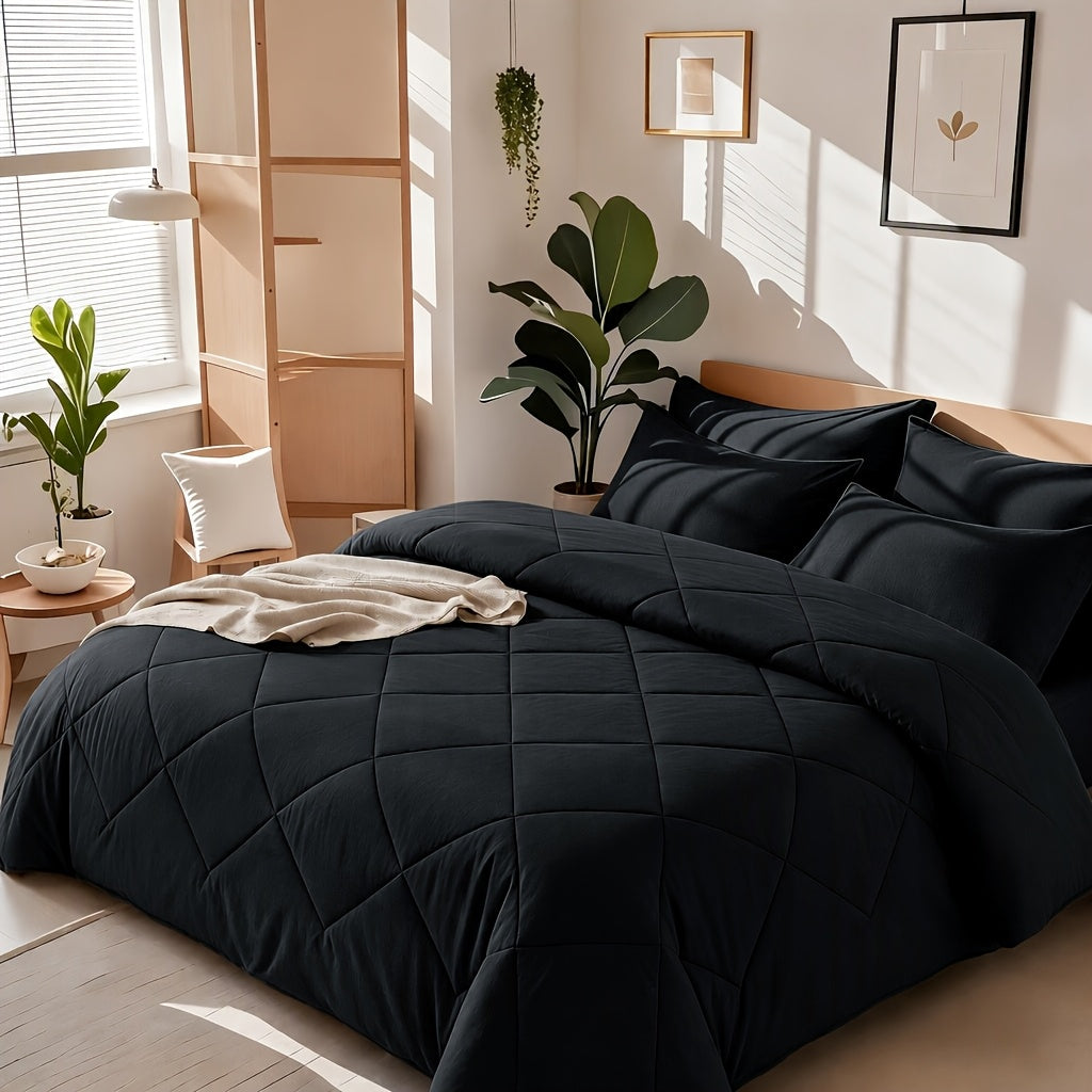 2/3pcs Solid Color Rhombus Grid Queen/King Size Bedding Set Soft, Comfortable, Fluffy Microfiber Filling Lightweight Breathable Fabric Easy Care All Season Use Includes Comforter Pillowcases Luxury Quality