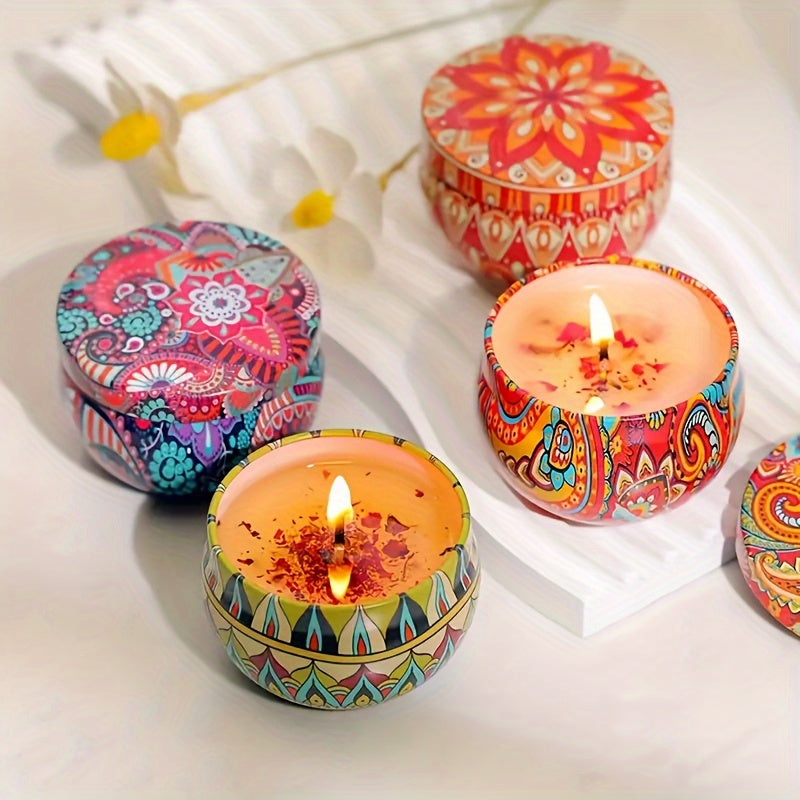 4 Scented Candles, Jasmine, Woody Scent, Lavender And Rose Fragrance, Suitable for Relaxation, Bath, Yoga-Perfect Holiday Gift, Random Color, Candle Box